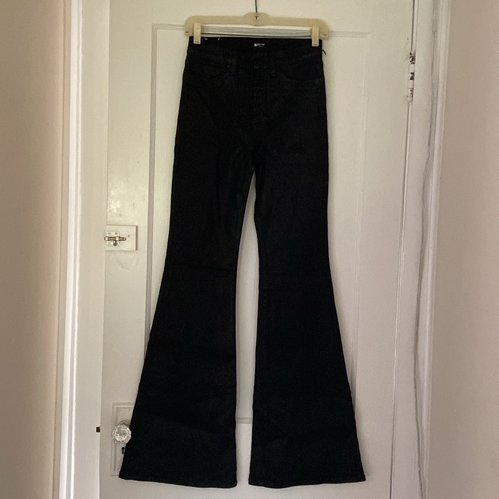 Hudson Bullocks Black Coated High Rise Lace It Up Flare Jeans in Women’s Size 27